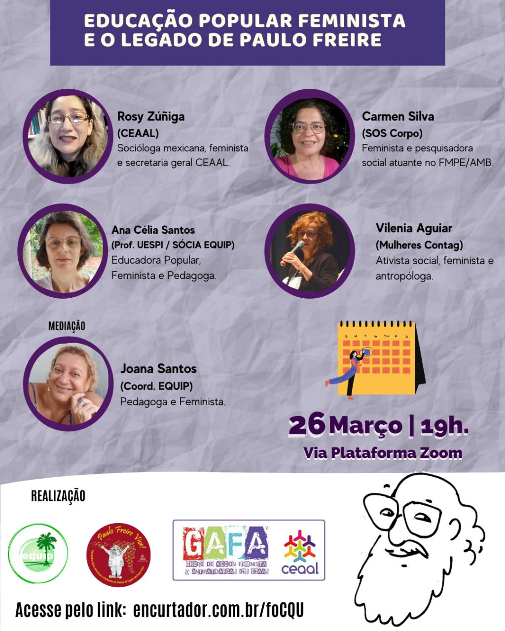 Debate da EQUIP dia 26 sobre Educação Popular Feminista e o Legado de Paulo Freire terá transmissão ao vivo