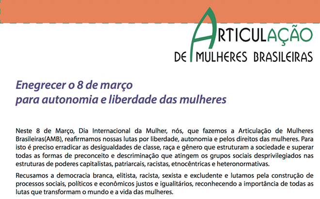 “Enegrecer o 8 de março  para autonomia e liberdade das mulheres”
