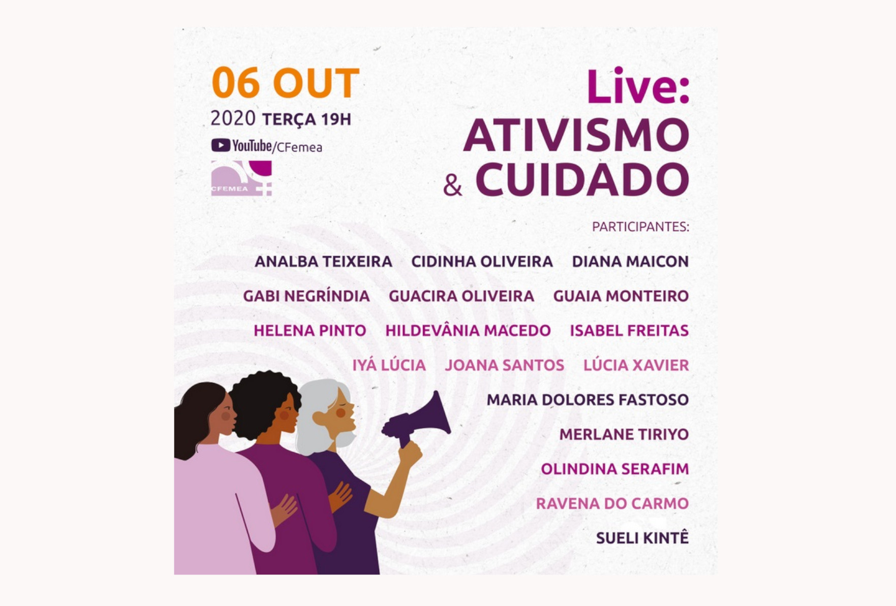 Live do CFEMEA sobre ativismo e cuidado coletivo acontece nesta terça (6)
