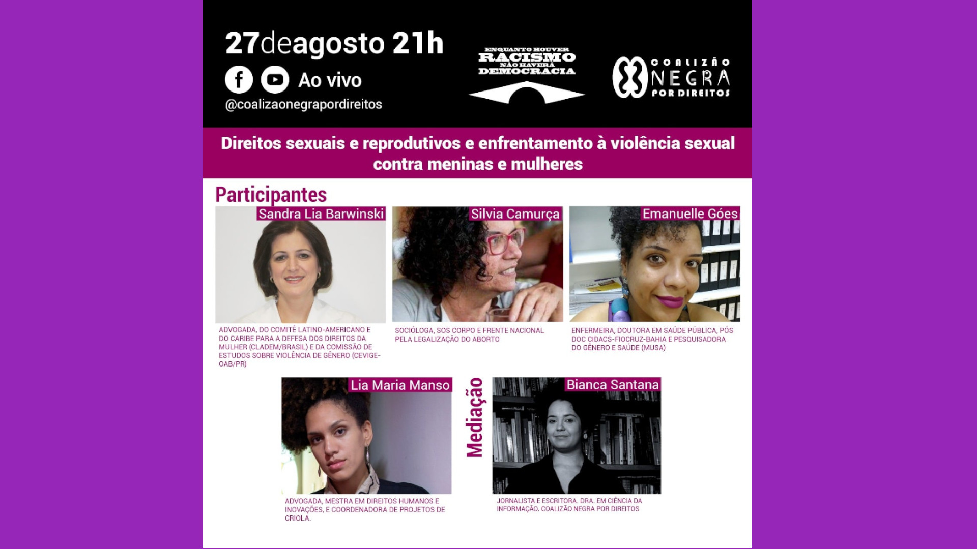 Coalizão Negra Por Direitos debate Direitos Sexuais e Reprodutivos e violência sexual contra meninas e mulheres