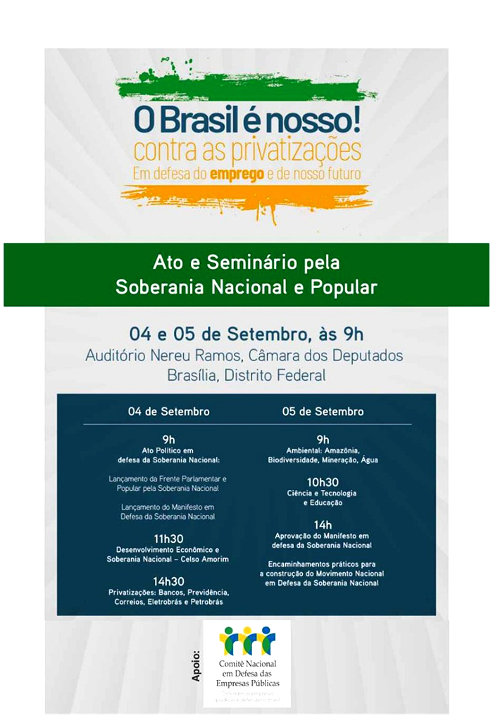 Soberania popular será tema de Plenária nacional na Câmara dos Deputados