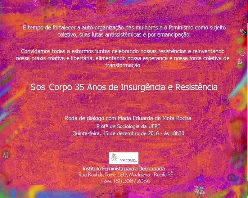 35 anos do SOS Corpo – 15/12, às 18h30: celebremos nossa força coletiva de transformação